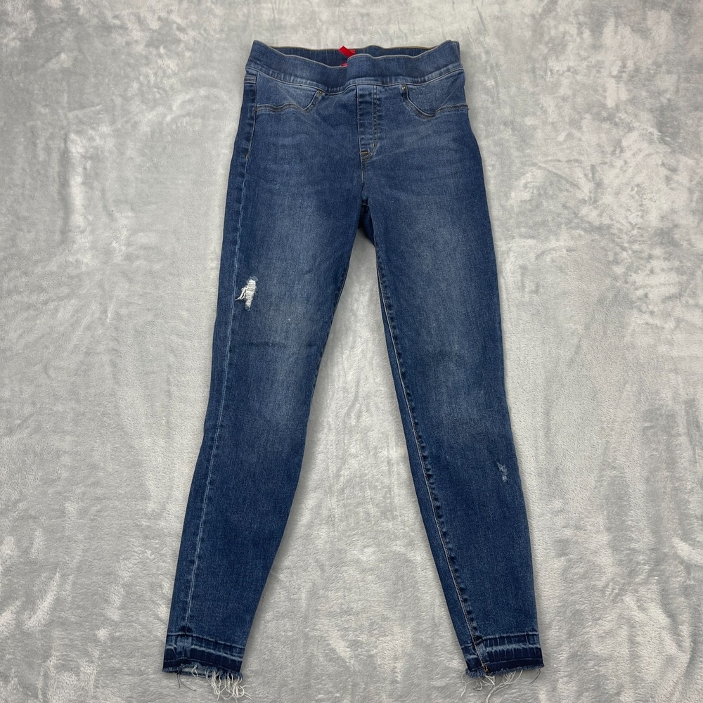 Spanx Ankle Jeans Women's M (26/26) Blue Denim Distressed Skinny Leg Raw Hem